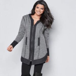 Venus‎ Brand Grey Black Hooded Full Zip Jacket Size Small